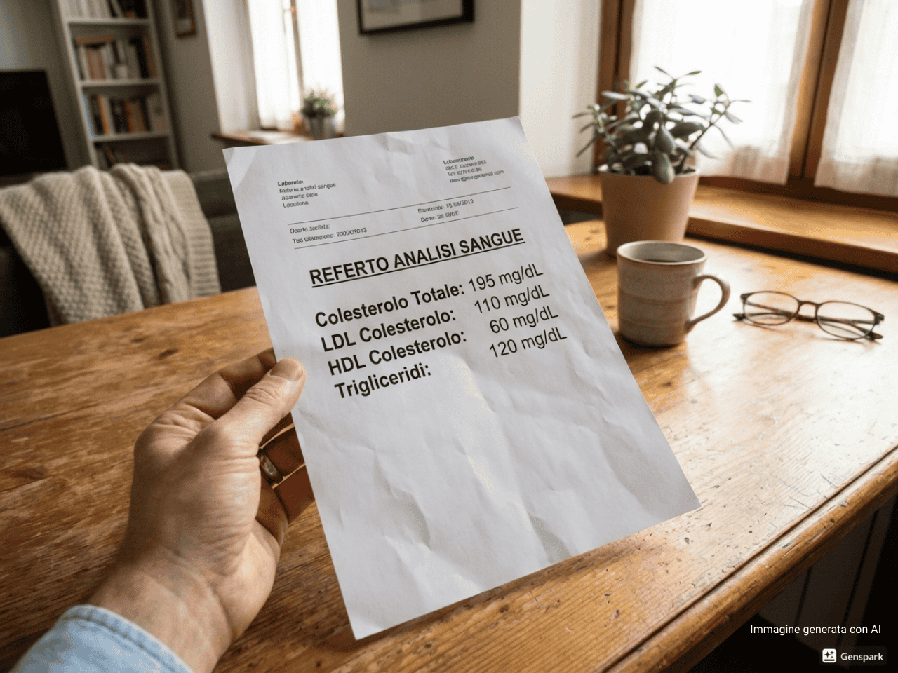 Immagine di persona che legge il referto esami del sangue e del colesterolo
