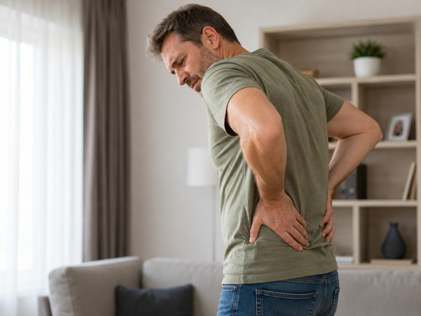uomo con mal di schiena che potrebbe assumere ibuprofene per il dolore muscolare